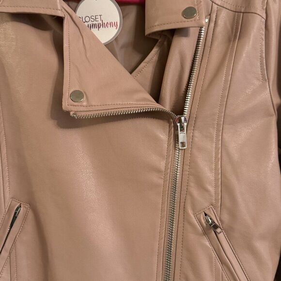 NWT Zenana Pink Rose Faux Leather Moto Biker Jacket - Picture 3 of 5